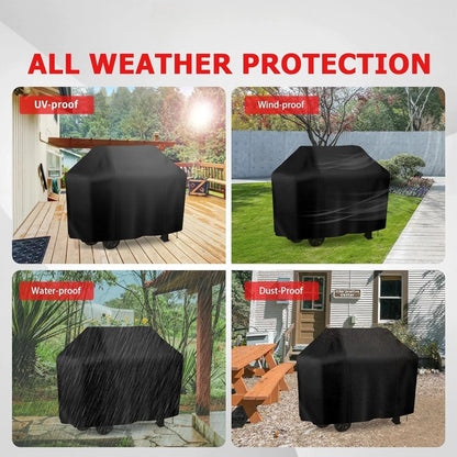 BBQ Grill Cover Black Waterproof Anti-UV with Adjustable Drawstring, Multiple Sizes