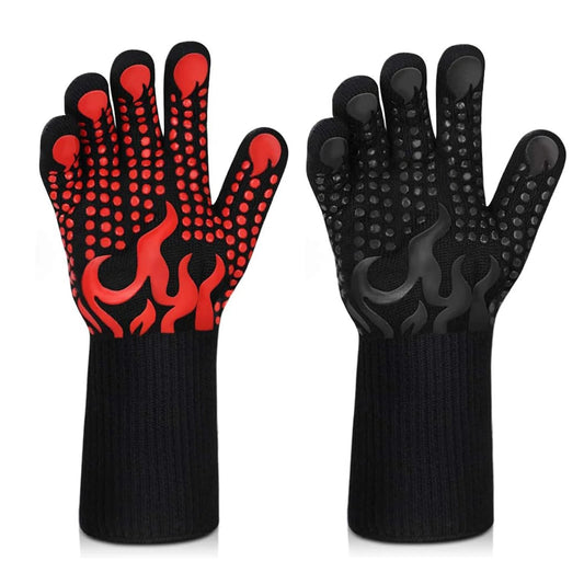 Heat-Resistant BBQ Oven Gloves with Silicone Grip, Red or Black, 1 or 2 Pack