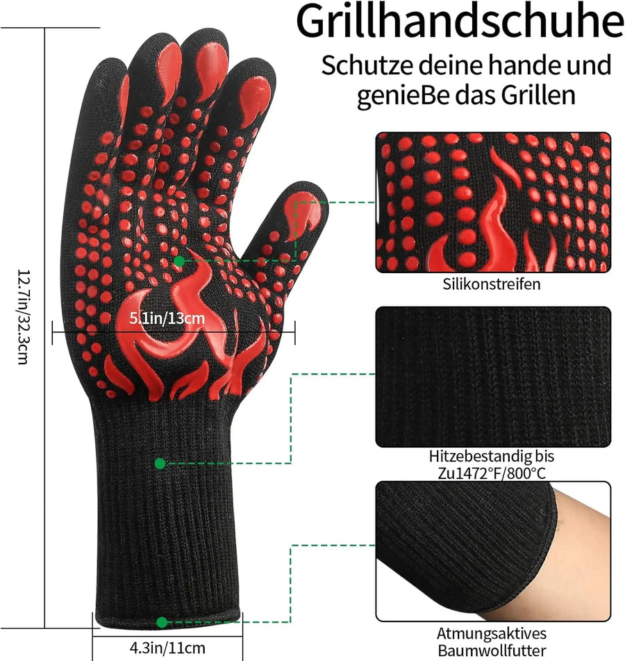Heat-Resistant BBQ Oven Gloves with Silicone Grip, Red or Black, 1 or 2 Pack