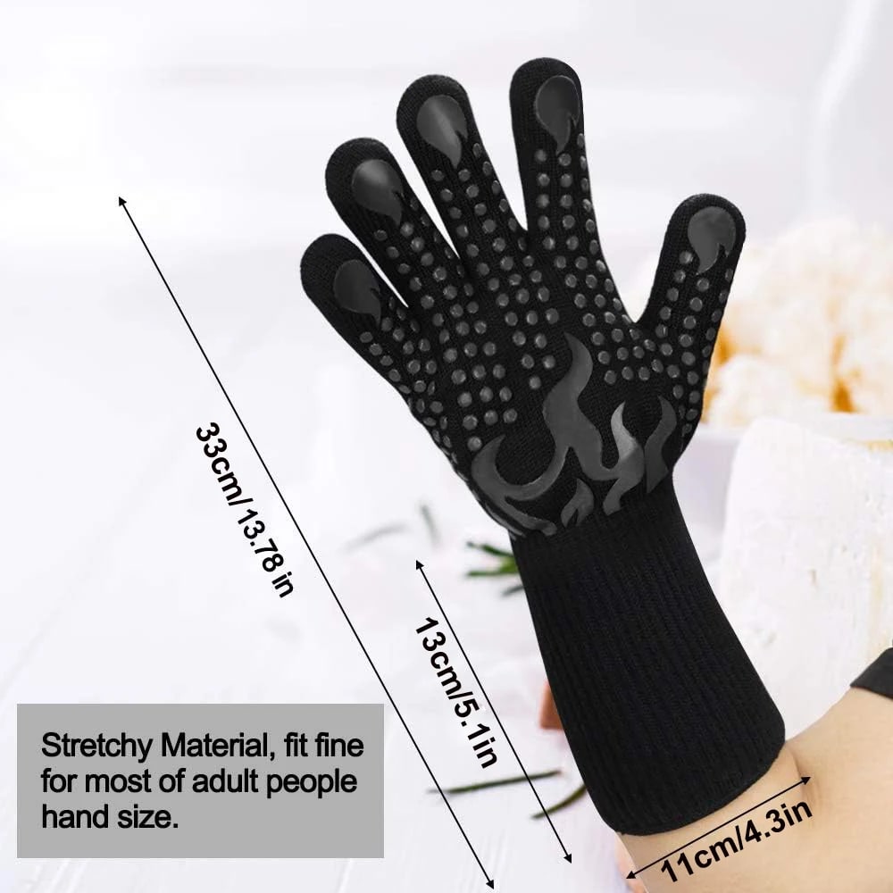 Heat-Resistant BBQ Oven Gloves with Silicone Grip, Red or Black, 1 or 2 Pack