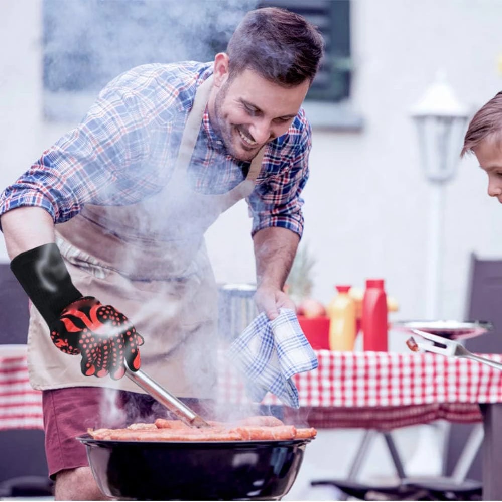 Heat-Resistant BBQ Oven Gloves with Silicone Grip, Red or Black, 1 or 2 Pack