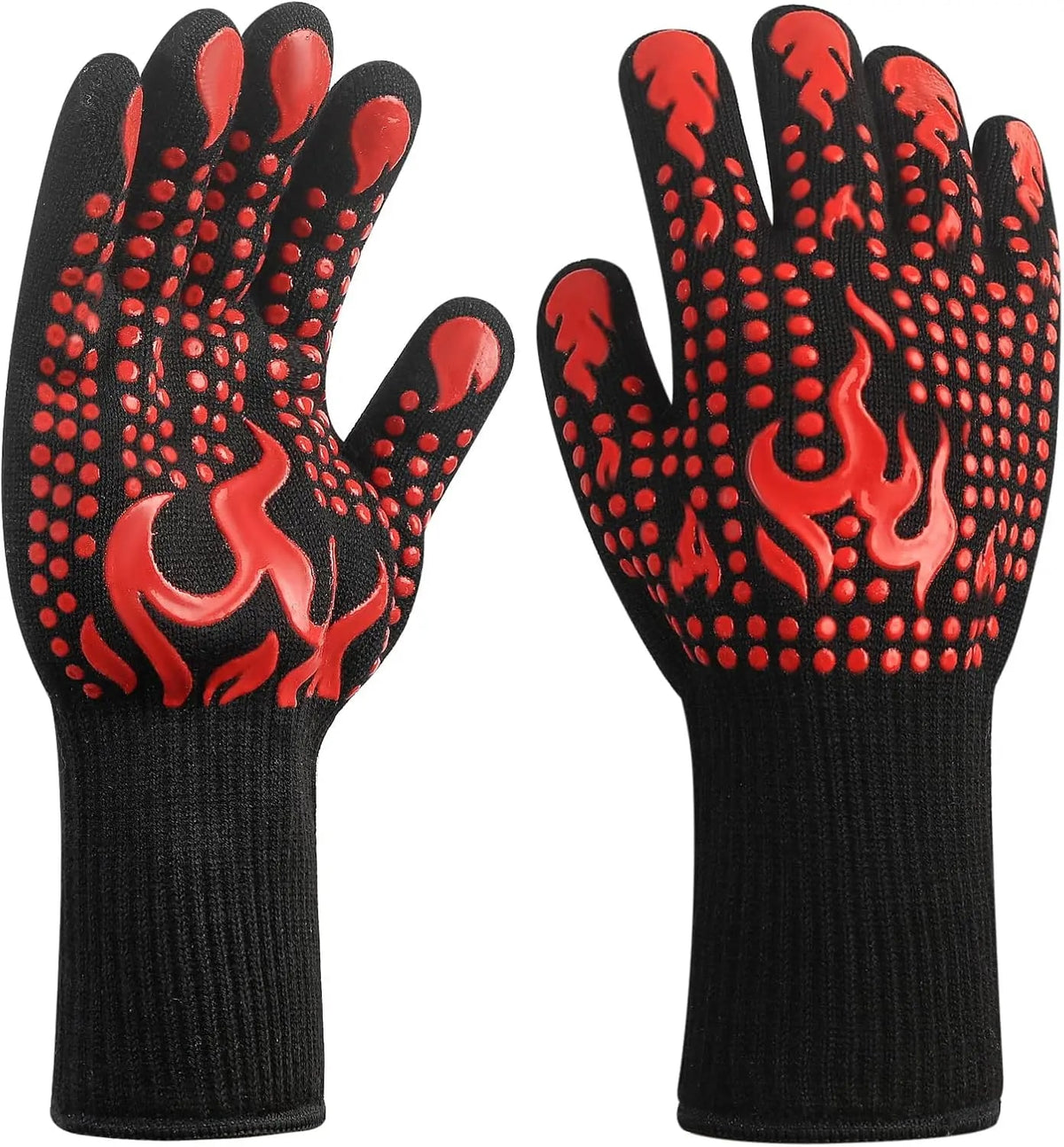 Heat-Resistant BBQ Oven Gloves with Silicone Grip, Red or Black, 1 or 2 Pack - red 2pcs