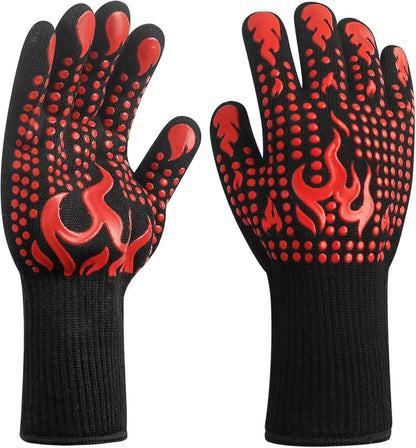 Heat-Resistant BBQ Oven Gloves with Silicone Grip, Red or Black, 1 or 2 Pack - red 2pcs