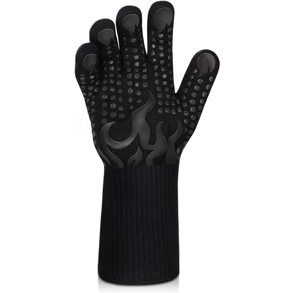 Heat-Resistant BBQ Oven Gloves with Silicone Grip, Red or Black, 1 or 2 Pack - black 1pc