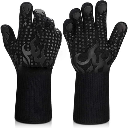 Heat-Resistant BBQ Oven Gloves with Silicone Grip, Red or Black, 1 or 2 Pack - black 2pcs