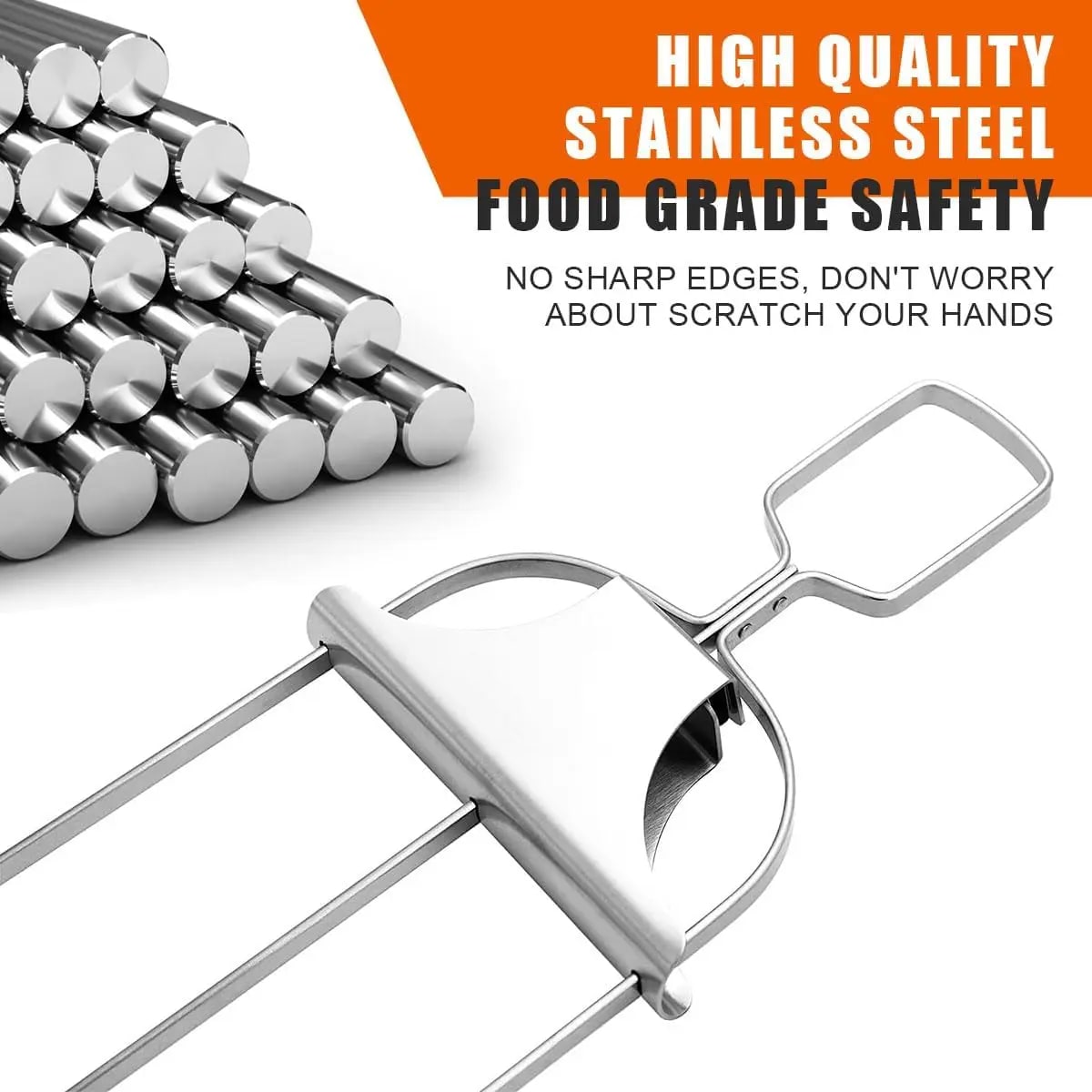3-Piece Stainless Steel BBQ Skewer Set with Push-Rod Sliders, 14in