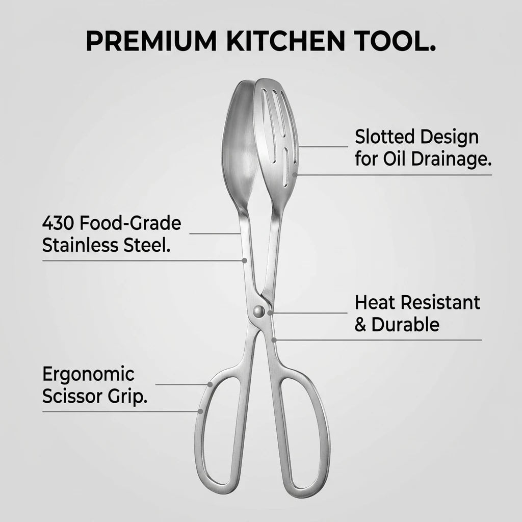Scissor Food Tongs, 430 Stainless Steel BBQ Cooking and Serving Tongs, Gold or Silver