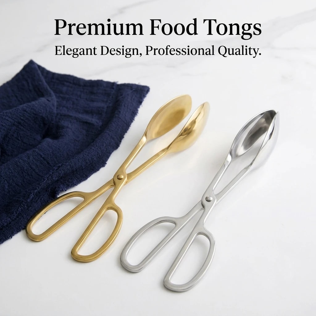 Scissor Food Tongs, 430 Stainless Steel BBQ Cooking and Serving Tongs, Gold or Silver