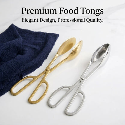 Scissor Food Tongs, 430 Stainless Steel BBQ Cooking and Serving Tongs, Gold or Silver