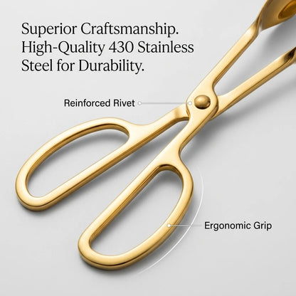 Scissor Food Tongs, 430 Stainless Steel BBQ Cooking and Serving Tongs, Gold or Silver