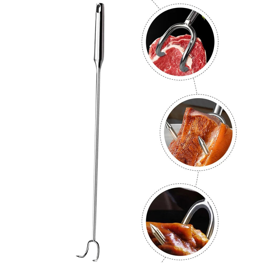 Stainless Steel BBQ Meat Hook Flipper, 40cm Silver Roasting Turner