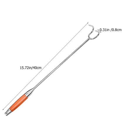 Stainless Steel BBQ Meat Hook Flipper, 40cm Silver Roasting Turner