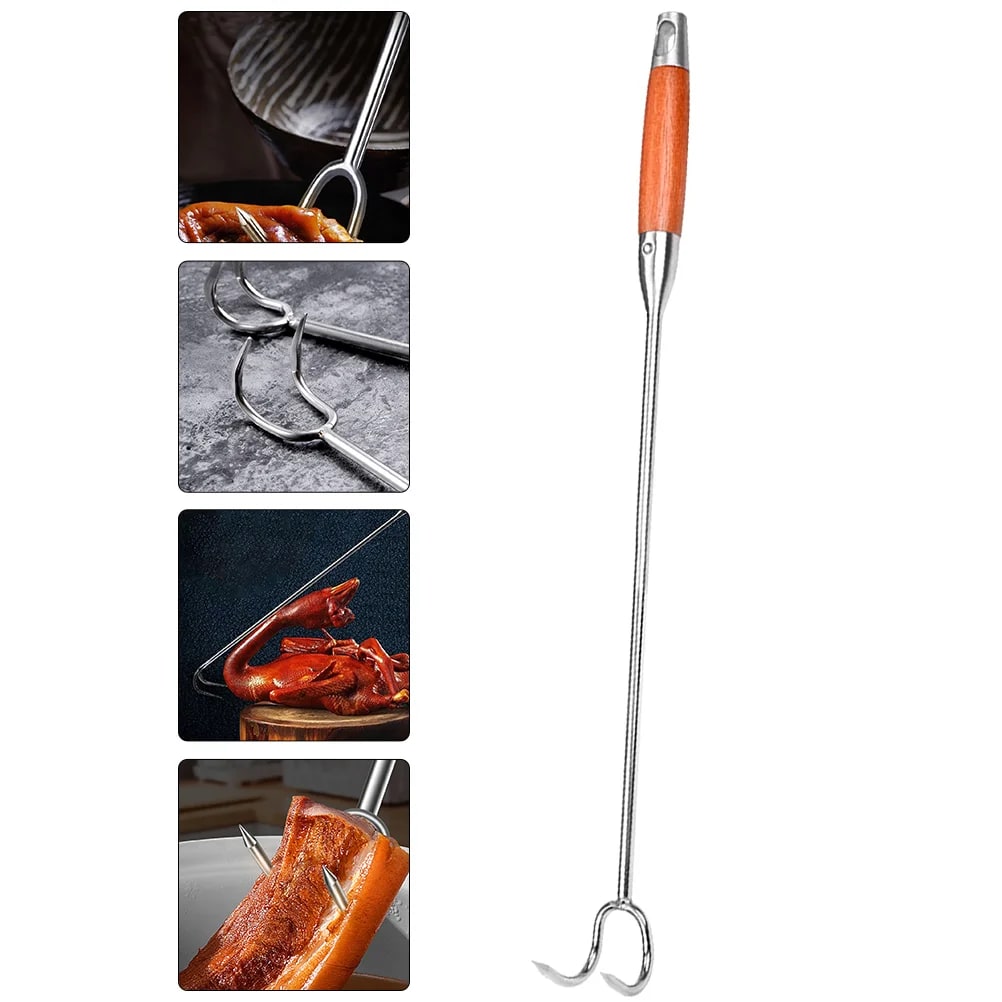 Stainless Steel BBQ Meat Hook Flipper, 40cm Silver Roasting Turner - Assorted Color