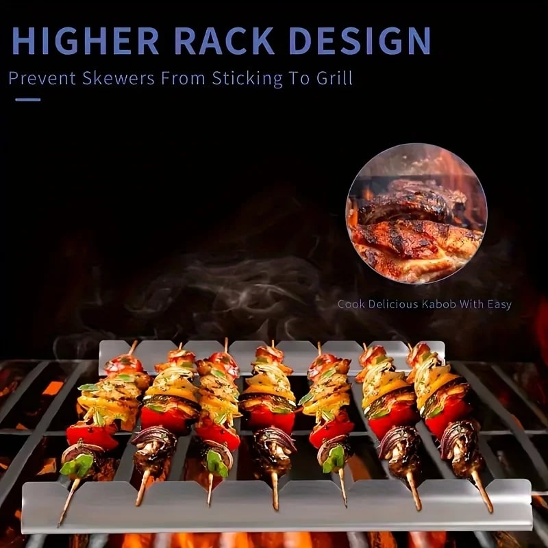 Stainless Steel BBQ Skewer Rack Holder, 30 x 3cm, for Flat or Round Skewers