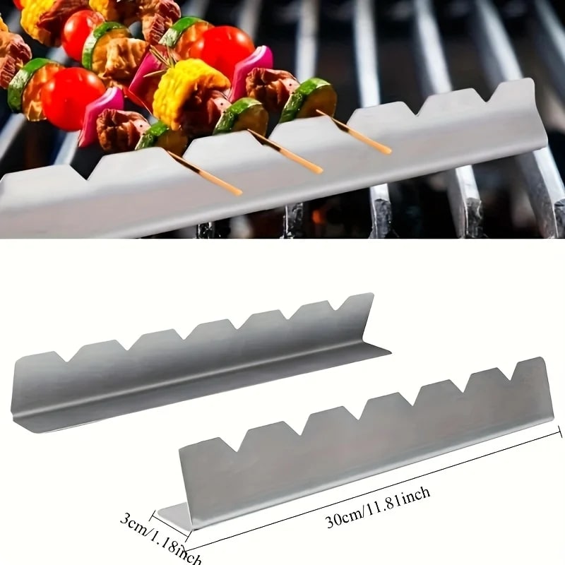 Stainless Steel BBQ Skewer Rack Holder, 30 x 3cm, for Flat or Round Skewers