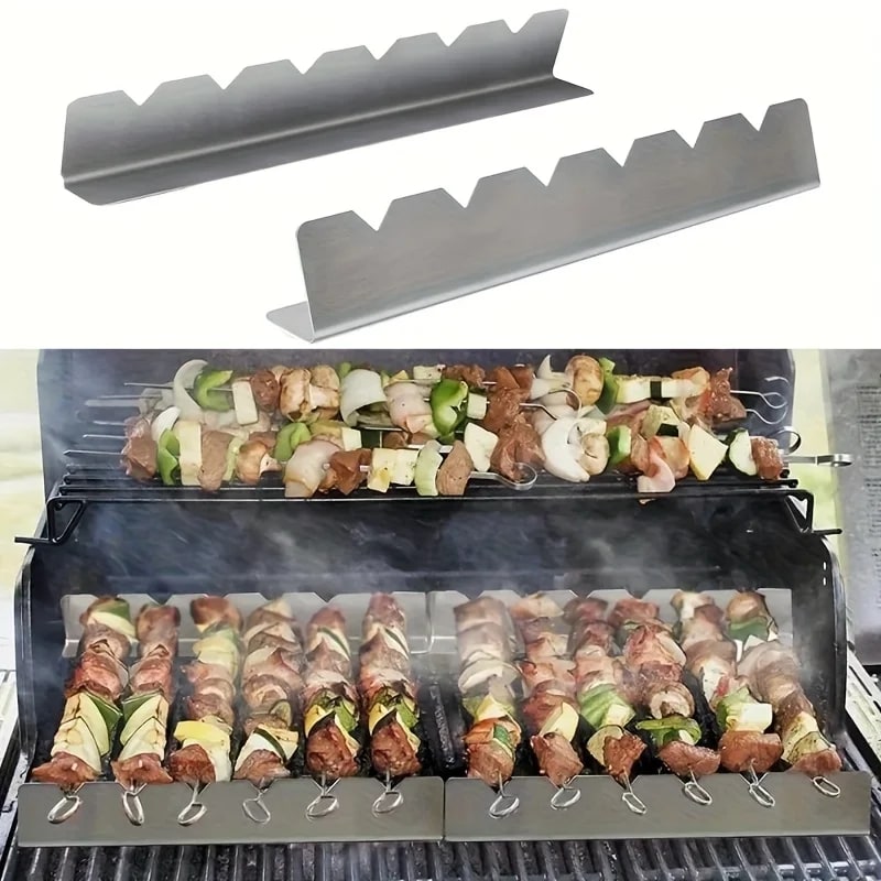 Stainless Steel BBQ Skewer Rack Holder, 30 x 3cm, for Flat or Round Skewers