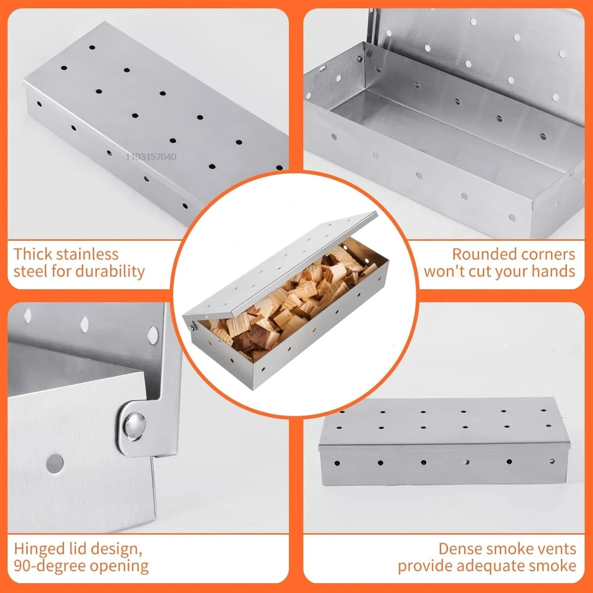 Stainless Steel BBQ Smoker Box for Wood Chips, 22 x 9.6 x 4.3 cm