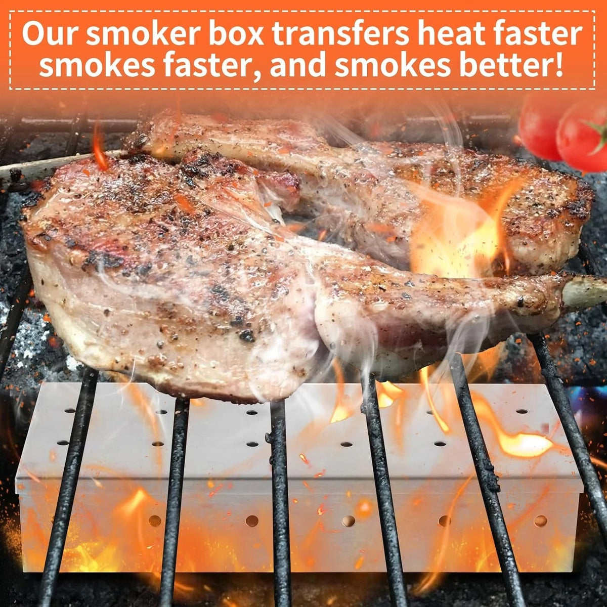 Stainless Steel BBQ Smoker Box for Wood Chips, 22 x 9.6 x 4.3 cm