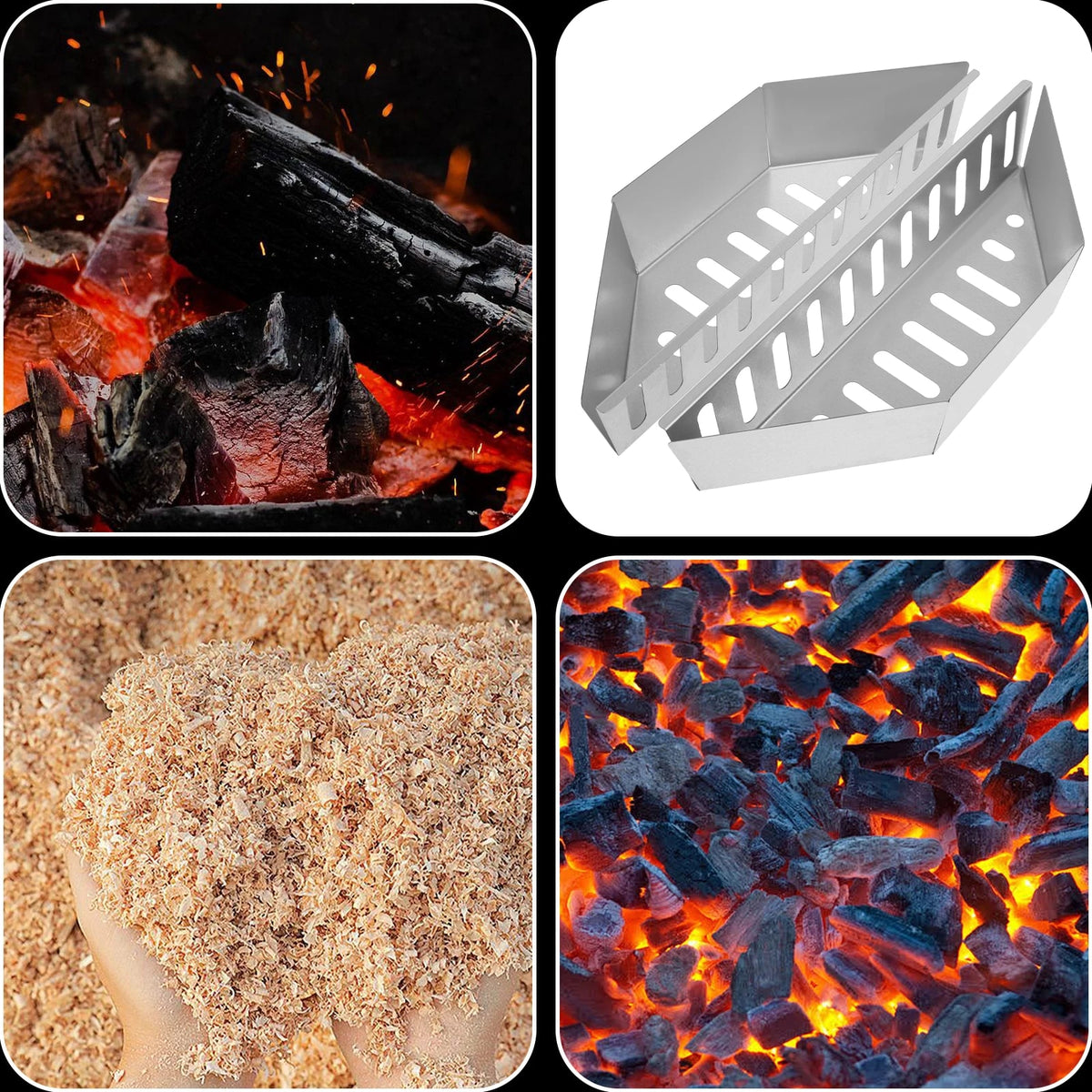 Charcoal Baskets 2 Pack, Galvanized Metal BBQ Fuel Holders, 38.5cm