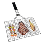 bbqdeals Foldable Stainless Steel Grill Basket with Removable Wooden