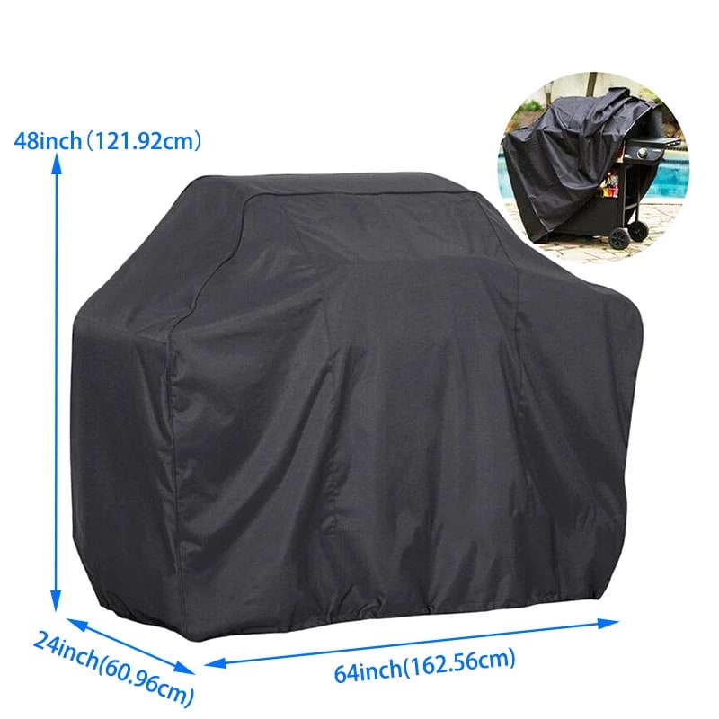 Black Waterproof BBQ Grill Cover, Dustproof Outdoor Barbecue Cover, Multiple Sizes - L64xW24xH48inch