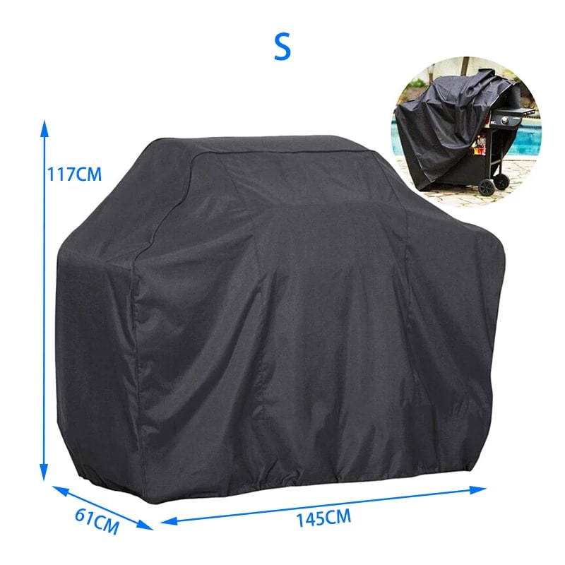 Black Waterproof BBQ Grill Cover, Dustproof Outdoor Barbecue Cover, Multiple Sizes - 145X61X117