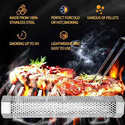 304 Stainless Steel Smoking Tube for Hot or Cold BBQ Smoking, 6 or 12 Inch