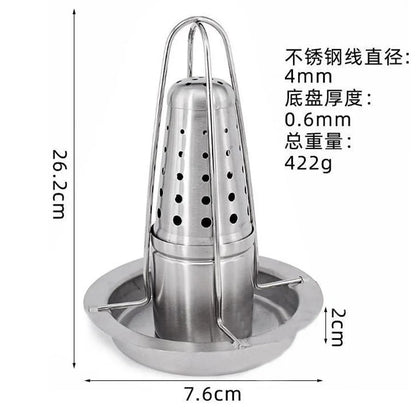 Stainless Steel Chicken Rack and Roast Tray for BBQ Grill, Removable Design - B