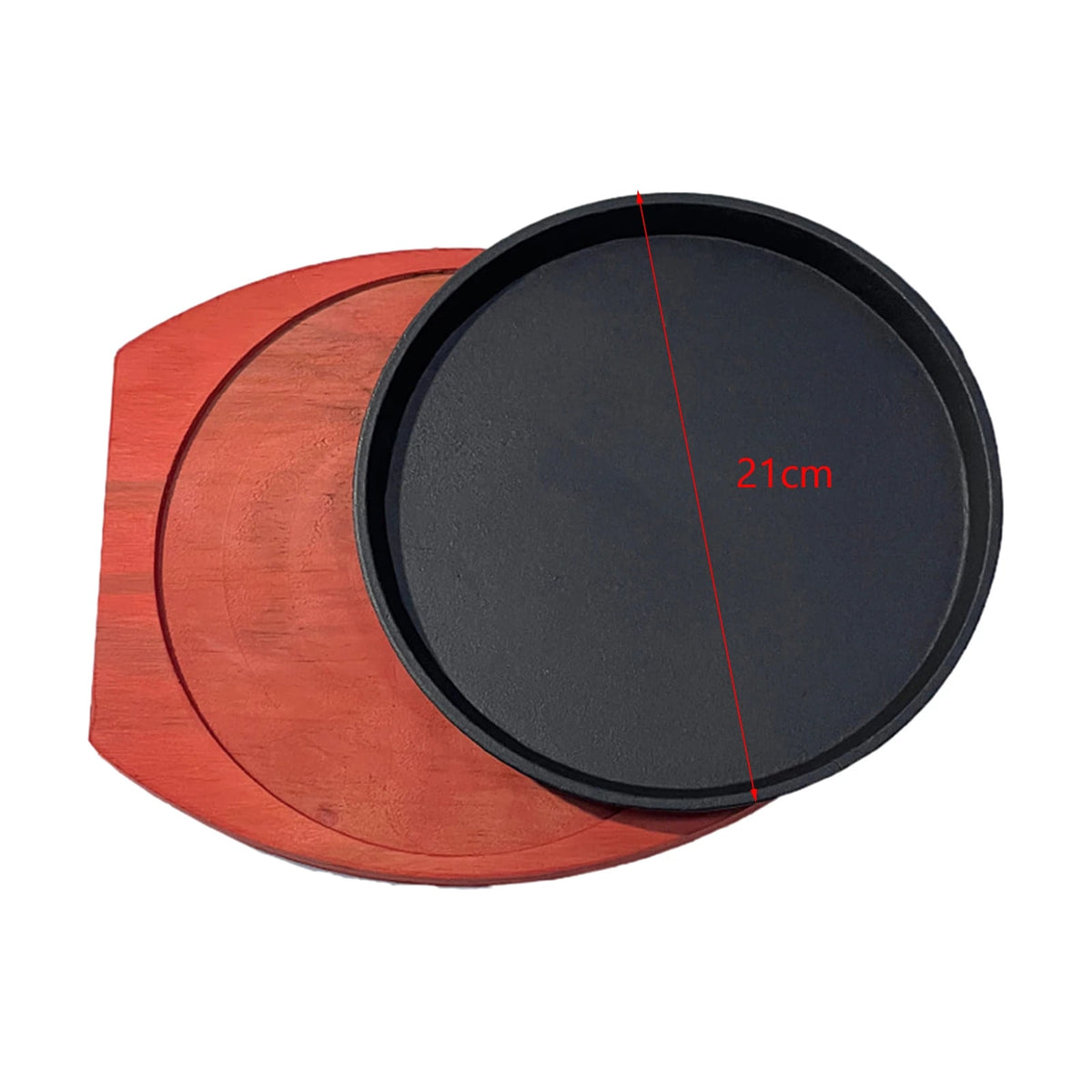 Personal-Size Round Sizzling Grilling Pan with Wooden Base, 19cm, 21cm or 23cm
