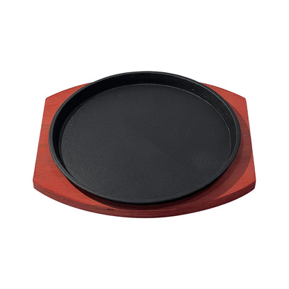 Personal-Size Round Sizzling Grilling Pan with Wooden Base, 19cm, 21cm or 23cm