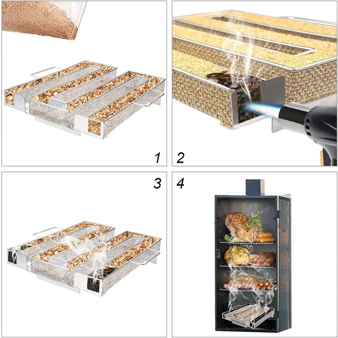 Stainless Steel Cold Smoke Generator for BBQ Smokers, Silver, Multiple Sizes