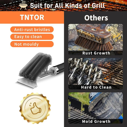 Stainless Steel BBQ Grill Brush with Scraper, 45cm