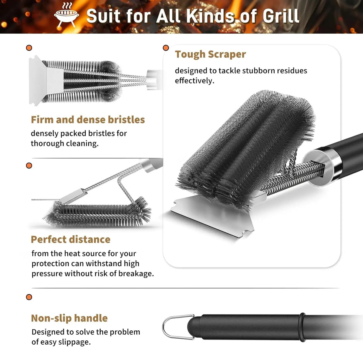 Stainless Steel BBQ Grill Brush with Scraper, 45cm