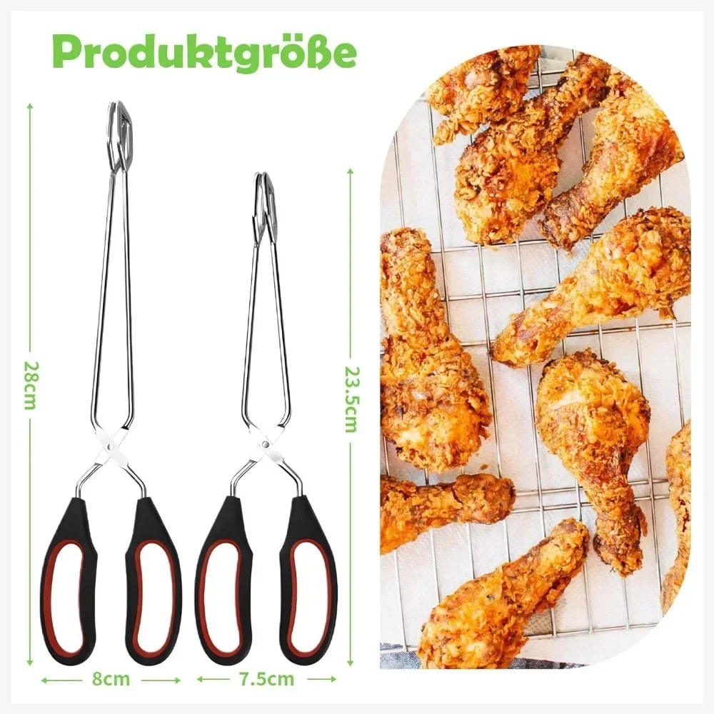 BBQ Tongs 2-Pack, Scissor-Style Long-Handle Grill Tongs, Black and Red, 23.5 or 28cm