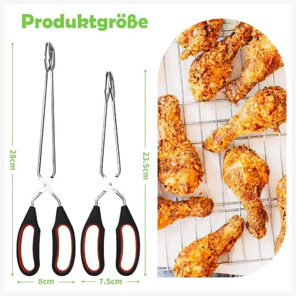 BBQ Tongs 2-Pack, Scissor-Style Long-Handle Grill Tongs, Black and Red, 23.5 or 28cm