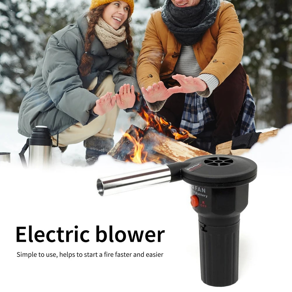 Handheld Electric BBQ Fire Blower Fan, PP and Aluminium Alloy, 143 x 70 x 130mm