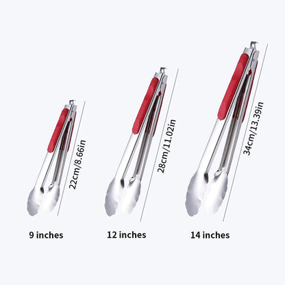 Stainless Steel Barbecue Tongs with Non-Slip Grip, 9, 12 or 14 Inch