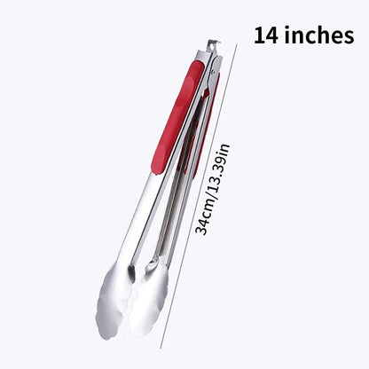 Stainless Steel Barbecue Tongs with Non-Slip Grip, 9, 12 or 14 Inch - 14 inches