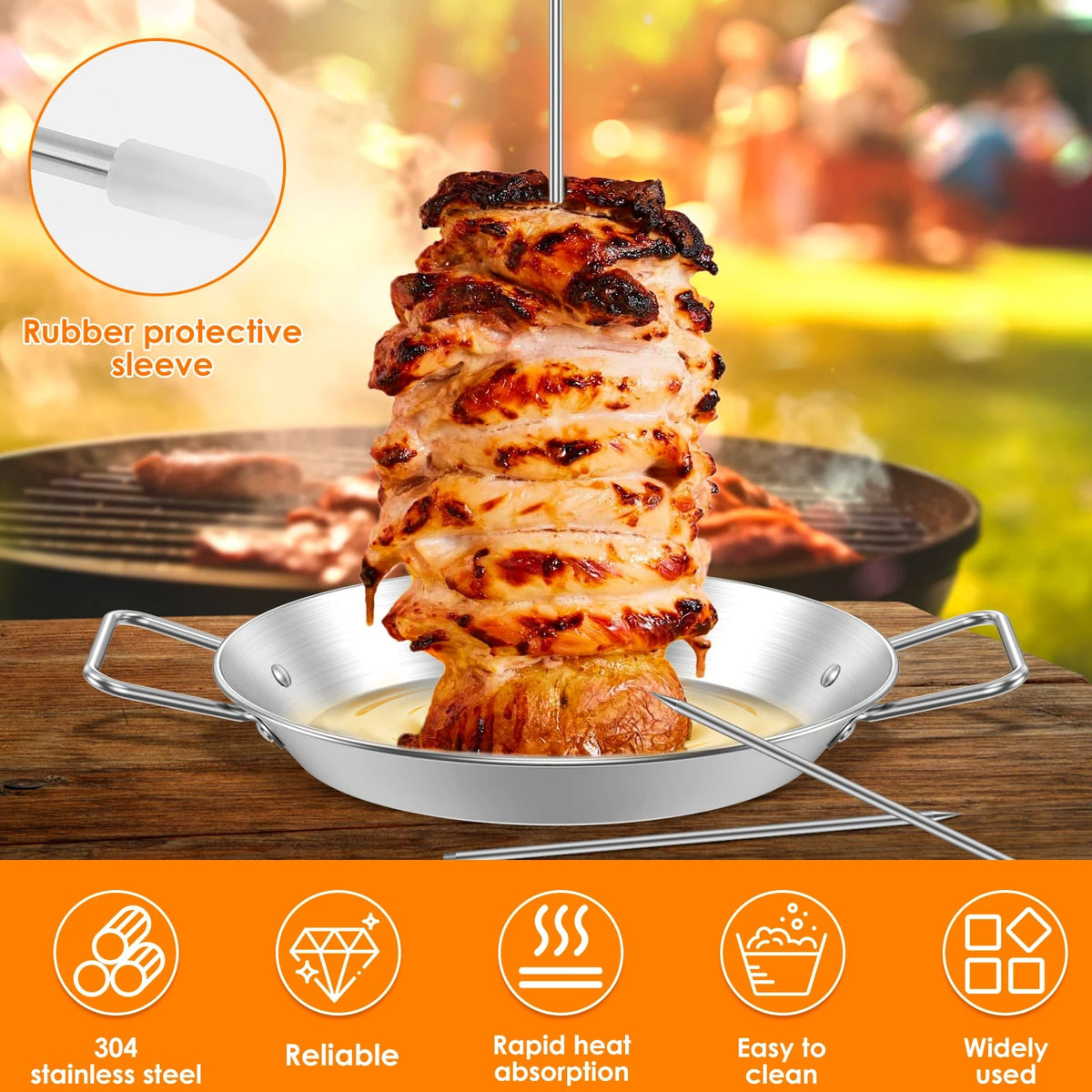 Stainless Steel Vertical Kebab Skewer Stand, 10in Base, 3 or 5 Poles