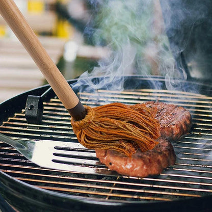 BBQ Basting Mop Cotton Fibre and Wood Sauce Glaze Brush for Grilling and Smoking