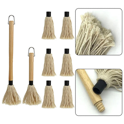 BBQ Basting Mop Cotton Fibre and Wood Sauce Glaze Brush for Grilling and Smoking