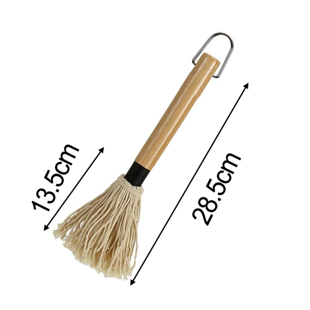 BBQ Basting Mop Cotton Fibre and Wood Sauce Glaze Brush for Grilling and Smoking - B