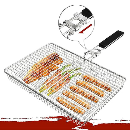 Metal BBQ Grilling Basket for Fish and Vegetables, 46.5cm
