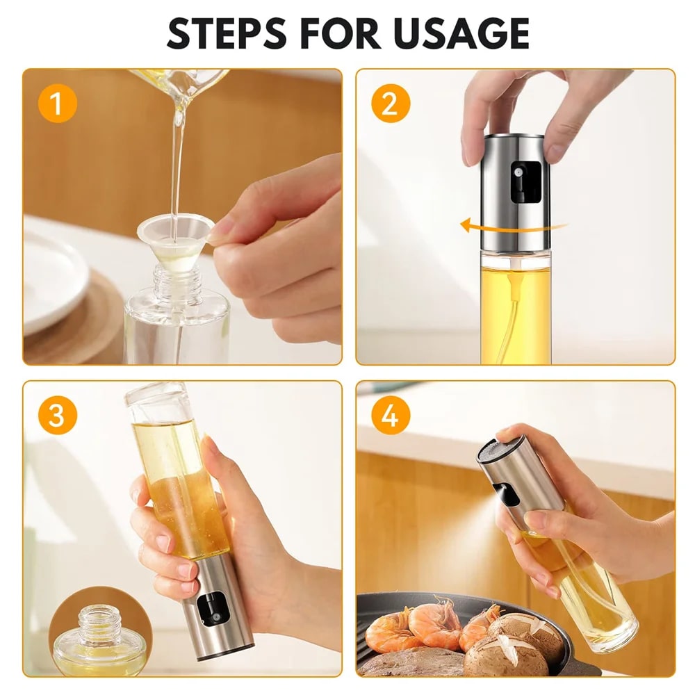 FEB.WIND Glass Oil Sprayer, 350ml, Stainless Steel Head for Cooking and BBQ