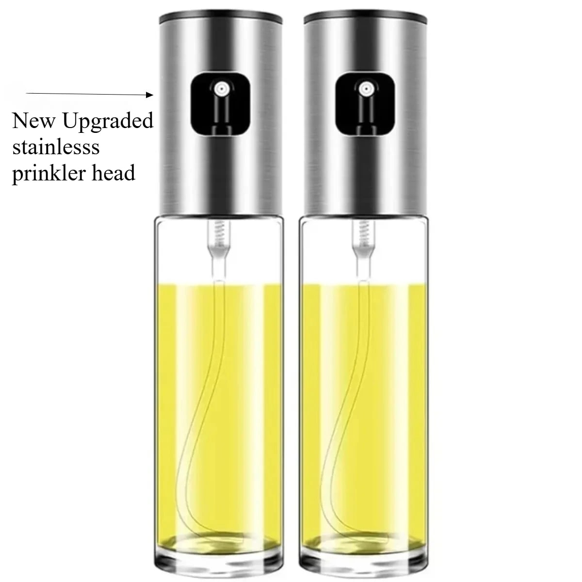 FEB.WIND Glass Oil Sprayer, 350ml, Stainless Steel Head for Cooking and BBQ - stainlesss 2pcs