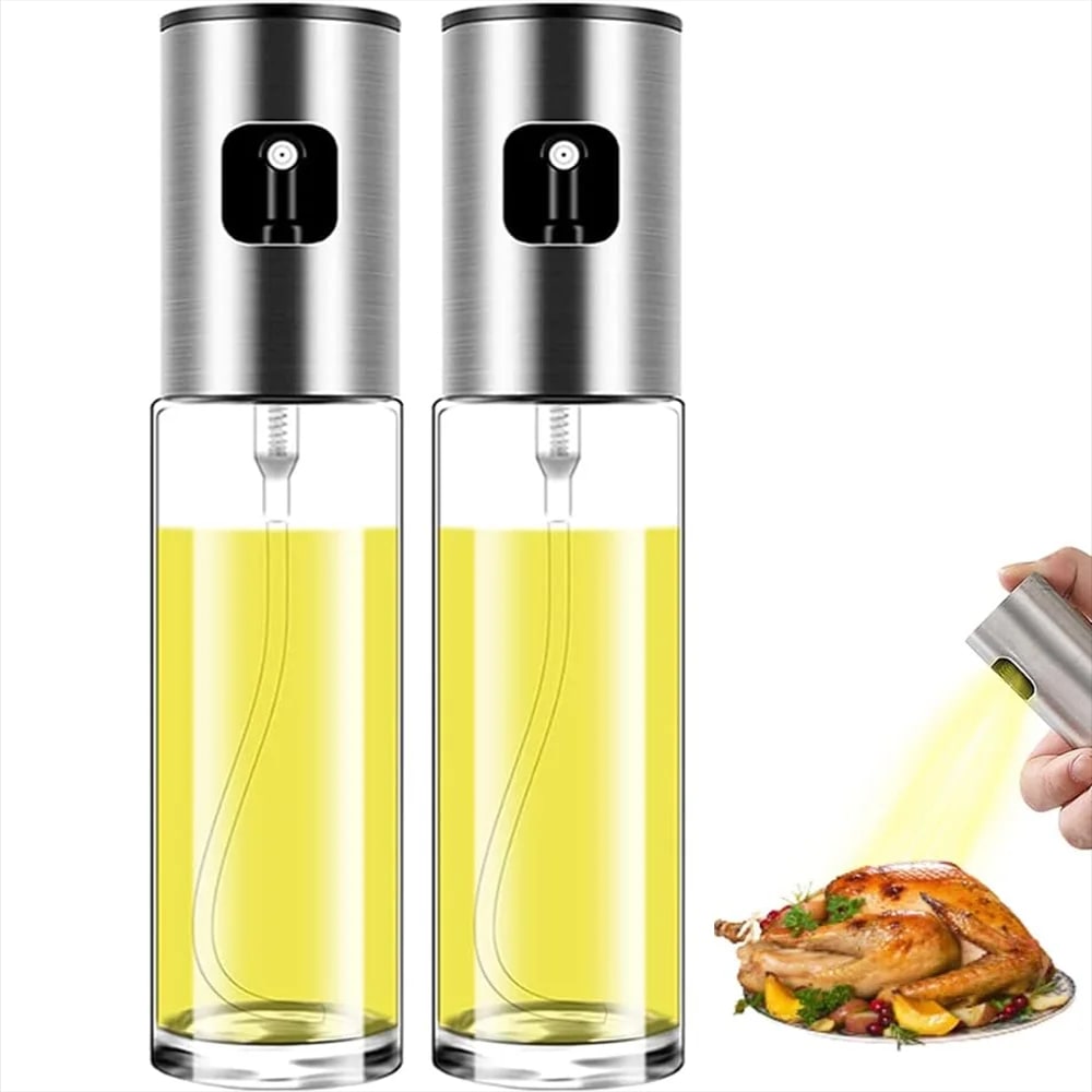 FEB.WIND Glass Oil Sprayer, 350ml, Stainless Steel Head for Cooking and BBQ - 2 pcs