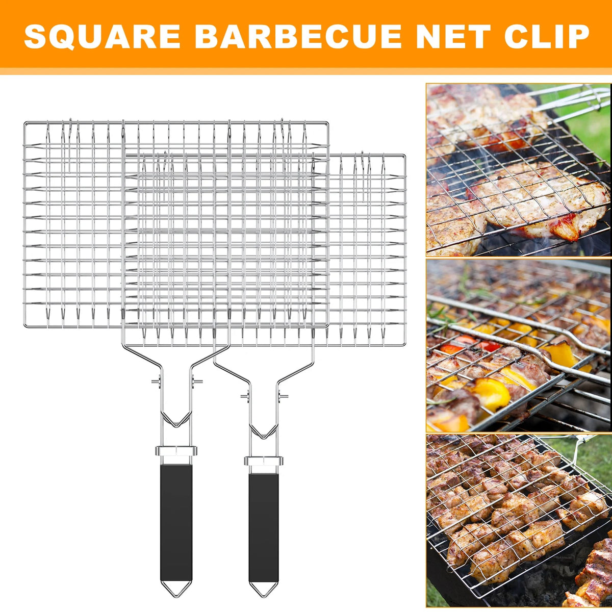 Stainless Steel Grill Basket with Locking Lid, Foldable Handle and Two Sizes