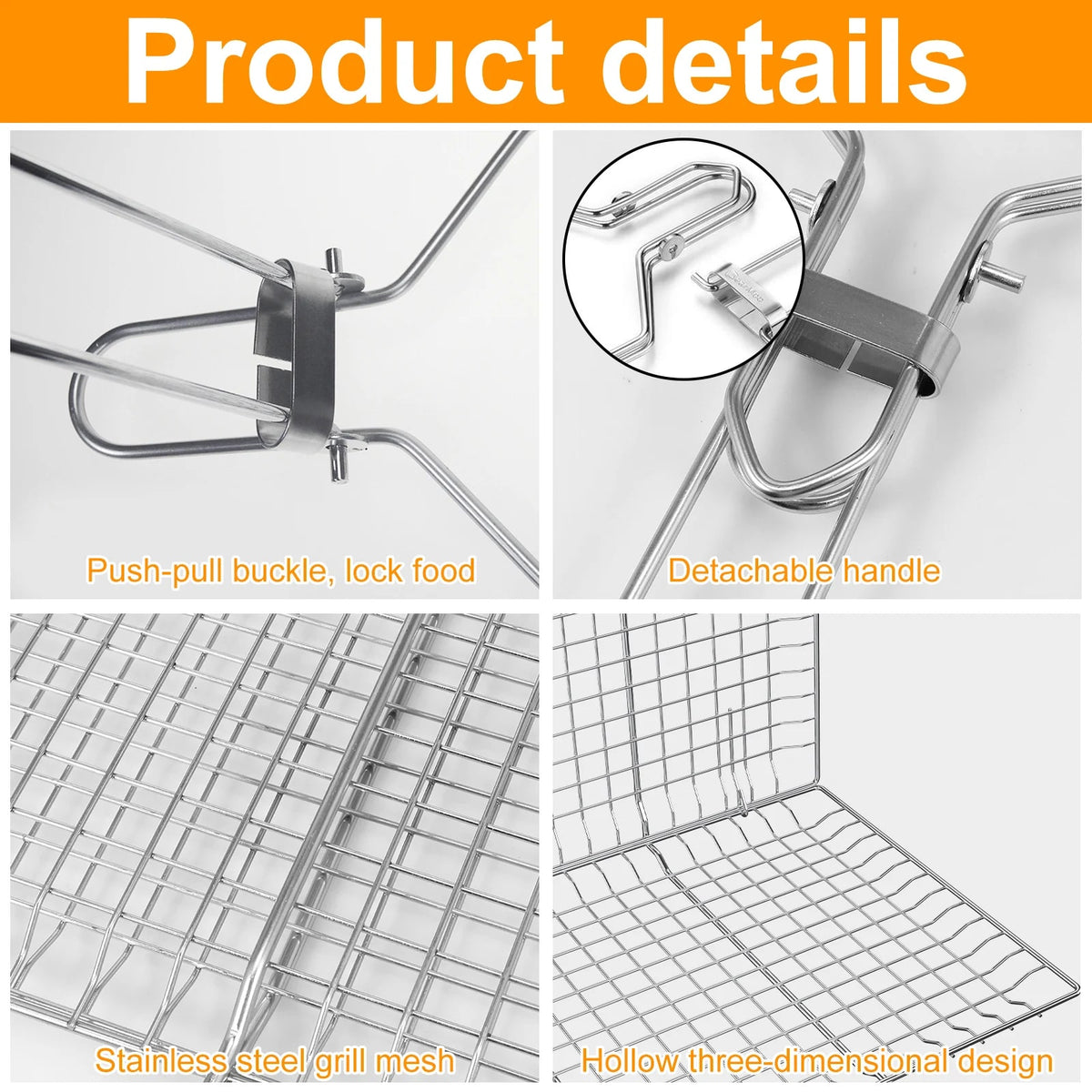 Stainless Steel Grill Basket with Locking Lid, Foldable Handle and Two Sizes