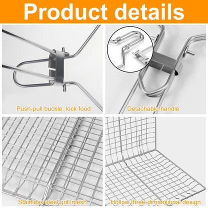 Stainless Steel Grill Basket with Locking Lid, Foldable Handle and Two Sizes