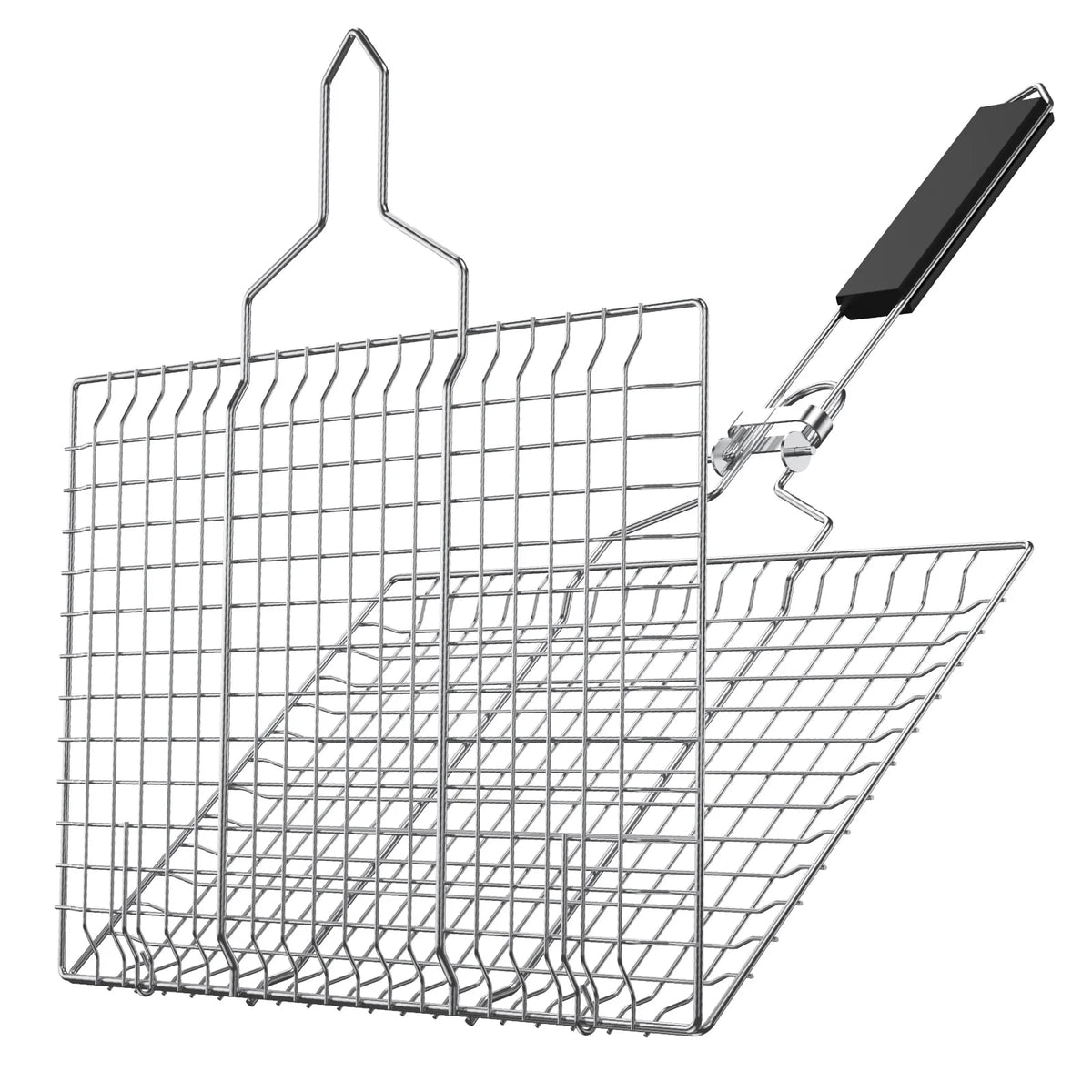 Stainless Steel Grill Basket with Locking Lid, Foldable Handle and Two Sizes